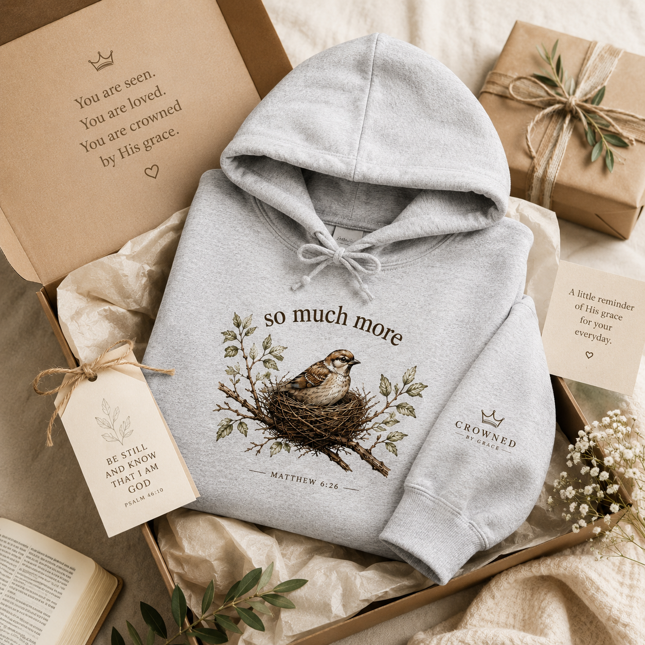 ￼So Much More Christian Hoodie | Matthew 6:26 Faith-Based Hoodie | Sparrow Bible Verse Hoodie | Christian Gift | Crowned by Grace