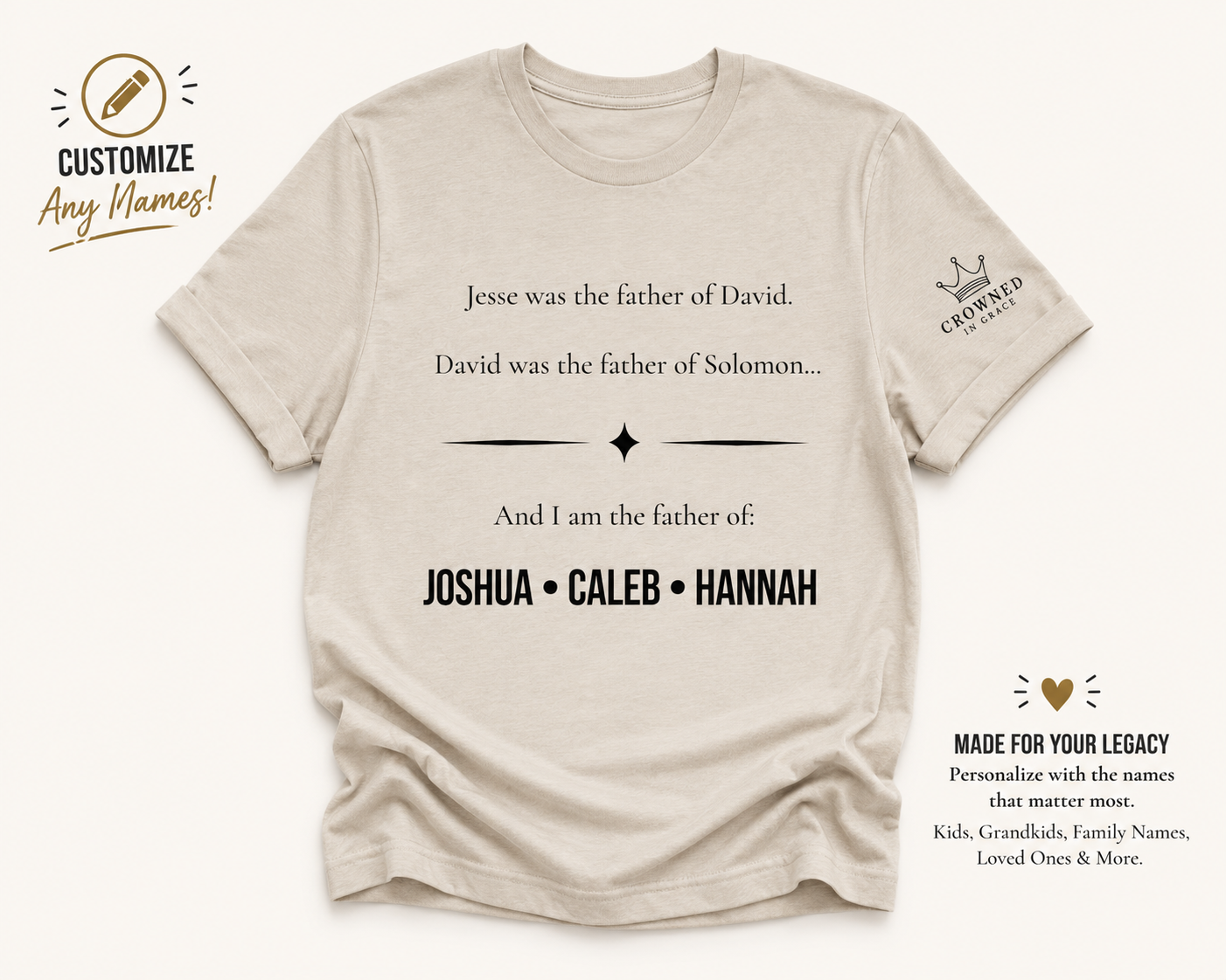 Building a Legacy of Faith Personalized Christian Father Shirt | Custom Dad Names Tee | Joshua 24:15 Faith-Based Father's Day Gift | Christian Dad Shirt