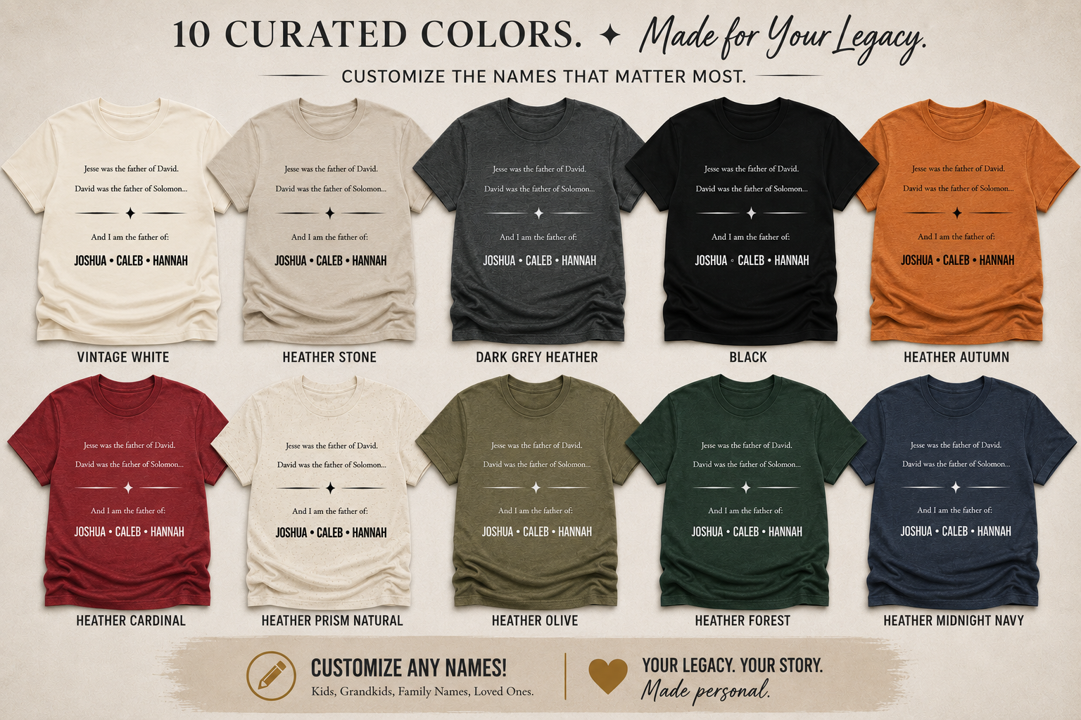 Building a Legacy of Faith Personalized Christian Father Shirt | Custom Dad Names Tee | Joshua 24:15 Faith-Based Father's Day Gift | Christian Dad Shirt