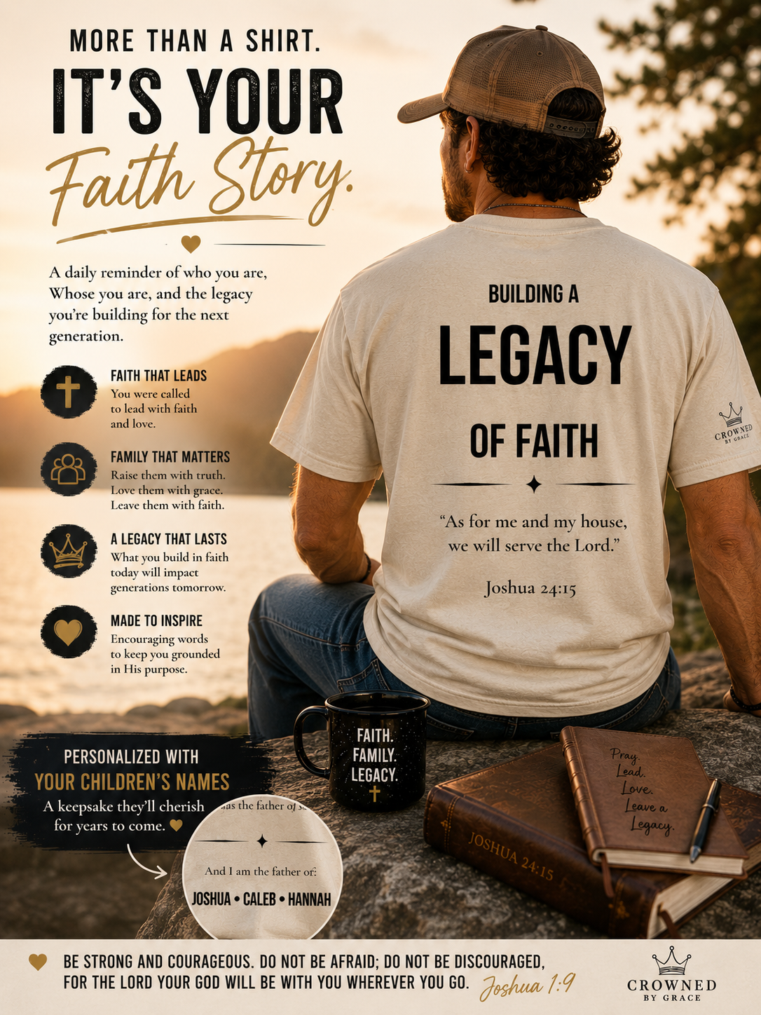 Building a Legacy of Faith Personalized Christian Father Shirt | Custom Dad Names Tee | Joshua 24:15 Faith-Based Father's Day Gift | Christian Dad Shirt