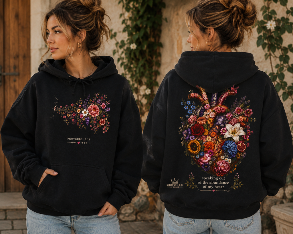 Speaking Out of the Abundance of My Heart Hoodie | Proverbs 18:21 & Luke 6:45 Christian Hoodie