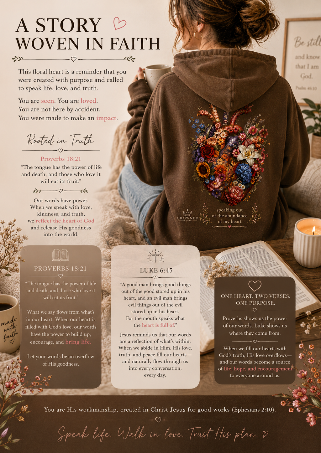 Speaking Out of the Abundance of My Heart Hoodie | Proverbs 18:21 & Luke 6:45 Christian Hoodie