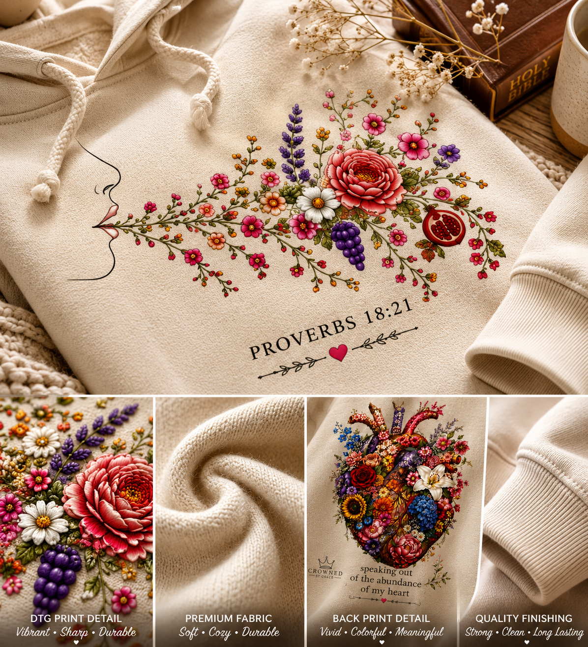 Speaking Out of the Abundance of My Heart Hoodie | Proverbs 18:21 & Luke 6:45 Christian Hoodie