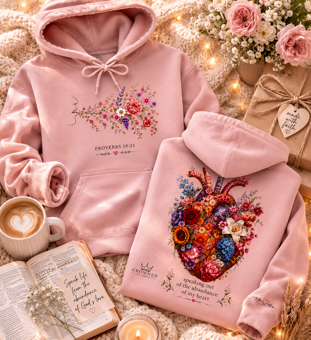 Speaking Out of the Abundance of My Heart Hoodie | Proverbs 18:21 & Luke 6:45 Christian Hoodie
